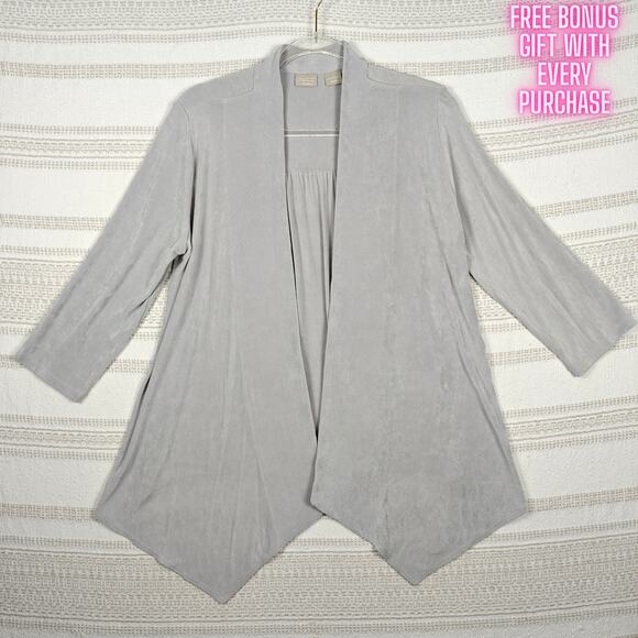 Chico’s Silver Open Front Cardigan Jacket Size 1 (8-10) NEW - Picture 1 of 7